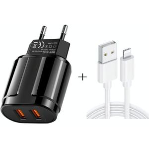 Dual USB Portable Travel Charger + 1 Meter USB to 8 Pin Data Cable  EU Plug(Black)