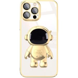 Voor iPhone 11 Pro Galvaniseren PC Astronaut Houder Telefoon Case met Lens Film (Goud)