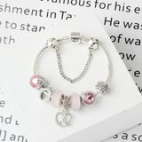 SL85 Colored Glaze Large Hole Bead Bracelet Alloy Pink Series Love Bird Pendant Bracelet Size: 19cm