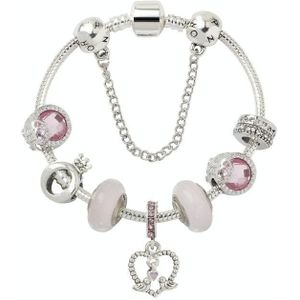 SL85 Colored Glaze Large Hole Bead Bracelet Alloy Pink Series Love Bird Pendant Bracelet Size: 19cm