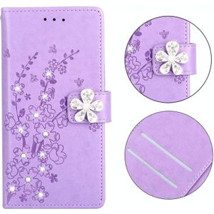 Plum Blossom Pattern Diamond Encrusted Leather Case for Samsung Galaxy J5& J530  with Holder & Card Slots(Plum purple)