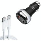 YSY-312PD QC3.0 18W USB + PD 20W USB-C / Type-C Car Charger with Type-C to Type-C Data Cable(Black)