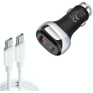 YSY-312PD QC3.0 18W USB + PD 20W USB-C / Type-C Car Charger with Type-C to Type-C Data Cable(Black)