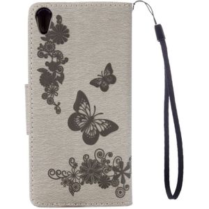 For Sony Xperia E5 Butterflies Embossing Horizontal Flip Leather Case with Holder & Card Slots & Wallet & Lanyard(Grey)