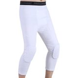 High Elastic Lycra Honeycomb Crash Pants Men Basketball Fitness Seven-tenths Sweatpants  Specification: L(White)