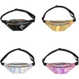 Women Punk Laser Glossy PU Double Zipper Chest Bag Casual Waist Bag(Pink )