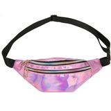 Women Punk Laser Glossy PU Double Zipper Chest Bag Casual Waist Bag(Pink )