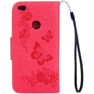 For Huawei P8 Lite (2017) Butterflies Embossing Horizontal Flip Leather Case with Holder & Card Slots & Wallet & Lanyard (Red)