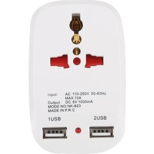 NK-823 2000W Dual USB Travel Charger Power Adapter Socket  UK Plug