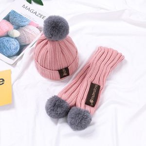 MZ8567 2 in 1 Children Knitted Hat Autumn And Winter Warm Baby Wool Hat + Children Scarf Neck Suit  Size: Free Size(Pink)