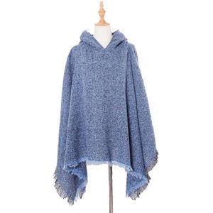 Spring Autumn Winter Checkered Pattern Hooded Cloak Shawl Scarf  Length (CM): 135cm(DP3-07 Denim Blue)