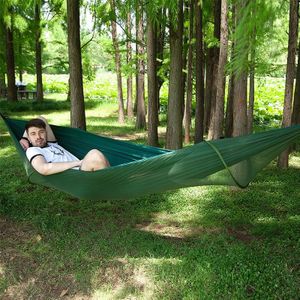 Portable Outdoor Camping Full-automatic Nylon Parachute Hammock with Mosquito Nets  Size : 250 x 120cm (Dark Green)