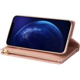 For Samsung Galaxy Note10+ Multi-card Slots Starry Sky Laser Carving Glitter Zipper Horizontal Flip Leather Case with Holder & Wallet & Lanyard(Rose Gold)
