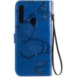 Pressed Printing Butterfly Pattern Horizontal Flip PU Leather Case with Holder & Card Slots & Wallet & Lanyard For Huawei P Smart Z / Y9 Prime 2019(Blue)