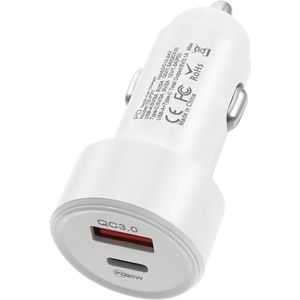 TE-P31 PD 20W USB-C / Type-C + QC3.0 18W USB Fast Car Charger(White)