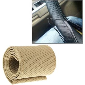 Leather Steering Wheel Cover With Needle and Thread  Size: 54x10.5cm (Beige)