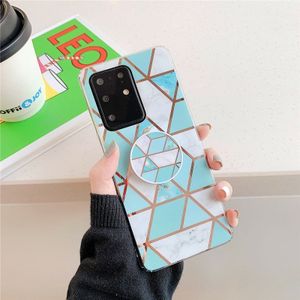 For Galaxy A71 Plating Colorful Geometric Pattern Mosaic Marble TPU Mobile Phone Case with Folding Bracket(Green PF2)