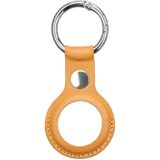 Anti-scratch Top-layer Cowhide Leather Case Cover with Switchable Keychain Ring for AirTag(Light Brown)