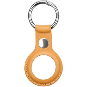 Anti-scratch Top-layer Cowhide Leather Case Cover with Switchable Keychain Ring for AirTag(Light Brown)