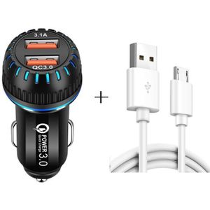 YSY-349 QC3.0 Dual USB Port Car Charger + 1m 3A USB to Micro USB Data Cable(Black)