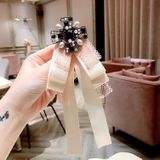 Women Vintage Bow-knot Lace Rhinestone Bow Tie Brooch Collar Accessories(Apricot)