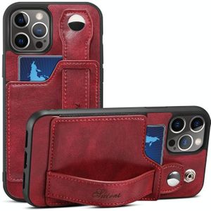 TPU + PU Leather Shockproof Protective Case with Card Slots and Hand Strap For Apple iPhone 12 Pro(Red)