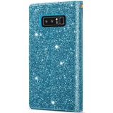 For Samsung Galaxy Note 8 Multi-card Slots Starry Sky Laser Carving Glitter Zipper Horizontal Flip Leather Case with Holder & Wallet & Lanyard(Sky Blue)