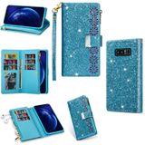 For Samsung Galaxy Note 8 Multi-card Slots Starry Sky Laser Carving Glitter Zipper Horizontal Flip Leather Case with Holder & Wallet & Lanyard(Sky Blue)