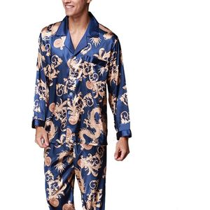 Men Long Sleeve Pajamas Set (Color:Blue Size:L)