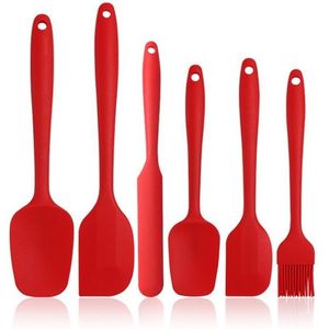 6 in 1 Food Grade Siliconen Spatel Cake Spatel Olie Penseel mengen mes bakken kookgerei Set (Rood)