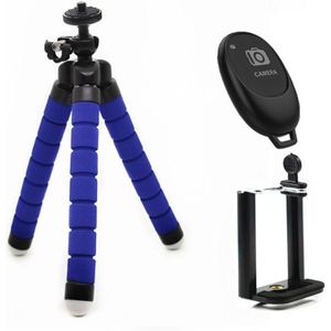 Mini Octopus Flexible Foam Tripod Holder with Phone Clamp & Remote Control(Blue)