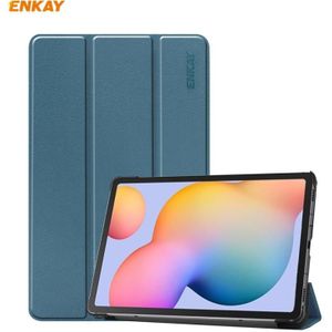 ENKAY ENK-8002 For Samsung Galaxy Tab S6 Lite P610 / P615 PU Leather + Plastic Smart Case with Three-folding Holder(Blackish Green)