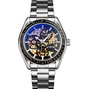 SKMEI 9194 Men Automatic Skeleton Mechanical Steel Band Watch (Silver)