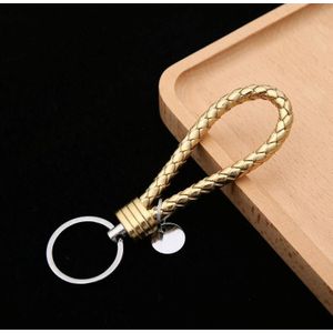 100 PCS Woven Leather Cord Keychain Car Pendant Leather Key Ring Baotou With Small Round Piece(Golden)