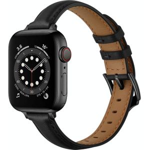 Zakelijke stijl lederen vervangende band horlogeband voor Apple Watch Series 6 & SE & 5 & 4 40mm / 3 & 2 & 1 38mm (zwarte zwarte gesp)