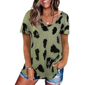 Leopard Texture Print Loose Short Sleeve T-Shirt for Ladies (Color:Army Green Size:L)