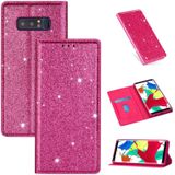 For Samsung Galaxy Note 8 Ultrathin Glitter Magnetic Horizontal Flip Leather Case with Holder & Card Slots(Rose Red)