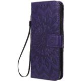 For Huawei P40 Pro Pressed Printing Sunflower Pattern Horizontal Flip PU Leather Case with Holder & Card Slots & Wallet & Lanyard(Purple)