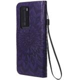 For Huawei P40 Pro Pressed Printing Sunflower Pattern Horizontal Flip PU Leather Case with Holder & Card Slots & Wallet & Lanyard(Purple)