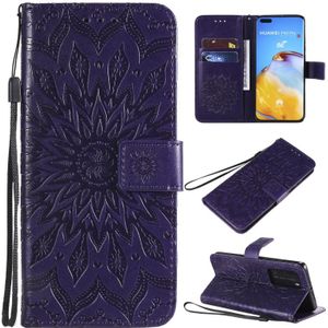 For Huawei P40 Pro Pressed Printing Sunflower Pattern Horizontal Flip PU Leather Case with Holder & Card Slots & Wallet & Lanyard(Purple)