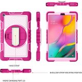 For Samsung Galaxy Tab A 10.1 2019 T515 360 Degree Rotation Contrast Color Shockproof Silicone + PC Case with Holder & Hand Grip Strap & Shoulder Strap(Rose Red+Pink)