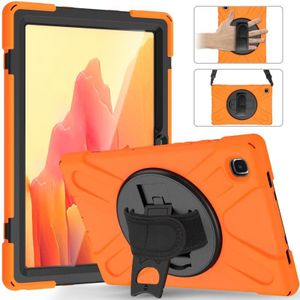 For Samsung Galaxy Tab A7 10.4 2020 T500 / T505 Shockproof Colorful Silicone + PC Protective Case with Holder & Shoulder Strap & Hand Strap & Screen Protector(Orange)