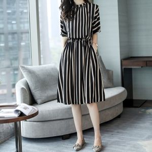 Casual Loose Vertical Strip Texture Dress (Color:Black Size:L)