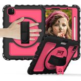 For iPad Air 2020 10.9 360 Degree Rotation PC + Silicone Shockproof Combination Case with Holder & Hand Grip Strap & Neck Strap & Pen Slot Holder(Black+Hot Pink)(Black+Hot Pink)(Black+Hot Pink)(Black+Hot Pink)