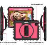 For iPad Air 2020 10.9 360 Degree Rotation PC + Silicone Shockproof Combination Case with Holder & Hand Grip Strap & Neck Strap & Pen Slot Holder(Black+Hot Pink)(Black+Hot Pink)(Black+Hot Pink)(Black+Hot Pink)