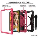 For iPad Air 2020 10.9 360 Degree Rotation PC + Silicone Shockproof Combination Case with Holder & Hand Grip Strap & Neck Strap & Pen Slot Holder(Black+Hot Pink)(Black+Hot Pink)(Black+Hot Pink)(Black+Hot Pink)