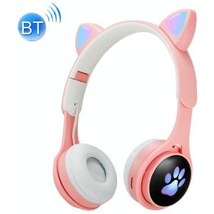 B30 Cat Paw Cat Ears Colorful Luminous Foldable Bluetooth Headset with 3.5mm Jack & TF Card Slot(Pink)
