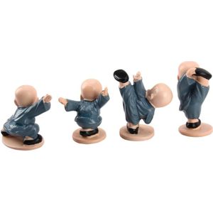 4 PCS/Lot Cute Automotive Interiors Little Monk Ornaments Resin Cute Chinese Kung Fu Monk Car Home Decoration Ornaments Miniatures Crafts