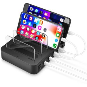 Multi-function AC 100V~240V Output 4 Ports USB-C / Type-C Double PD Detachable Charging Station Smart Charger Support QC3.0(Black)