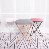 Modern Minimalist Bedroom Dresser Stool Creative Wrought Iron Small Stool(Black Legs + Dark Pink Flannel)